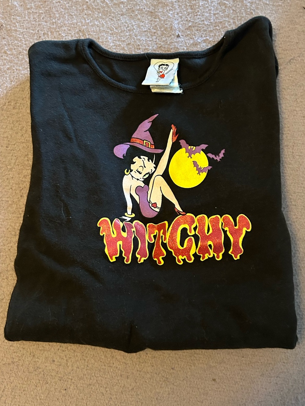 Betty Boop Black Witchy Graphic Tee with Yellow & Purple Accents